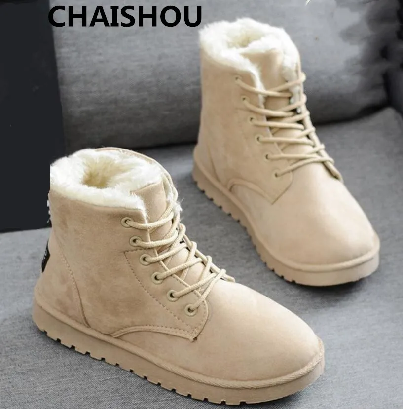 

CHAISHOU New Women Winter Boots Suede Ankle Snow Boots Female Lace-Up Warm Fur Plush Insole High Quality Botas Mujer F-187