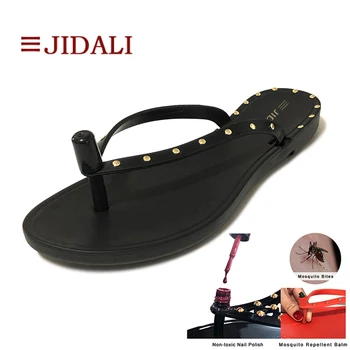 

JIDALI Fashion Shoes Woman Metal Decoration Flip Flop Non-toxic Nail Polish Or Mosquito Repellent Balm PVC Summer Sandals