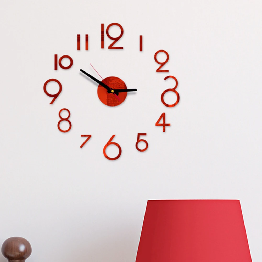 DIY Батарея работает настенные часы акриловое зеркало для домашний Удобный Простой тихий большой современный полный цифровой декоративные подарки - Цвет: Красный