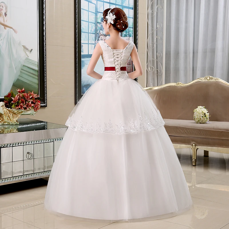 Это свадебное платье YiiYa, недорогие Бальные платья принцессы без рукавов с v-образным вырезом, белые и красные длинные свадебные платья на шнуровке HS142