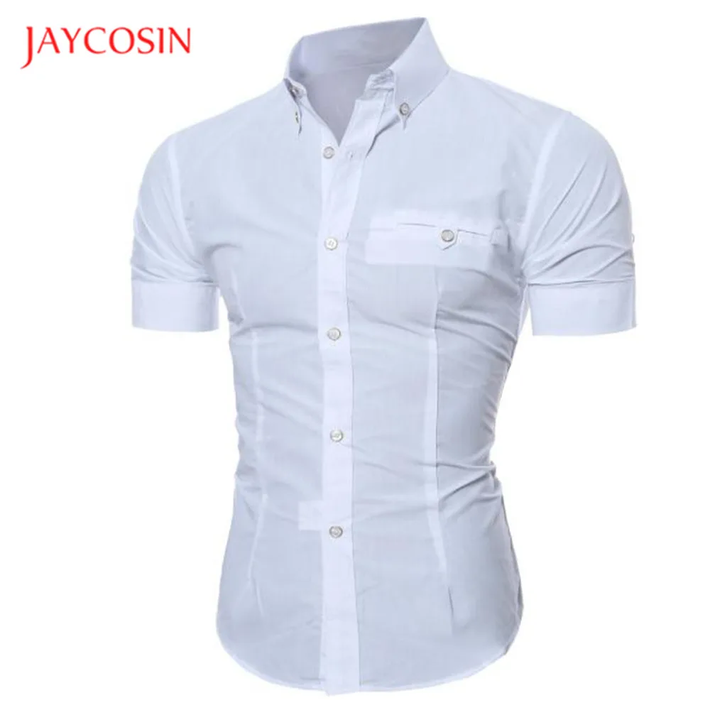 

Jaycosin Clothes men shirt Short sleeve Blouse Summer V-neck Button Shirt Men Solid Slim Casual Top Fashion Business blouse 3XL