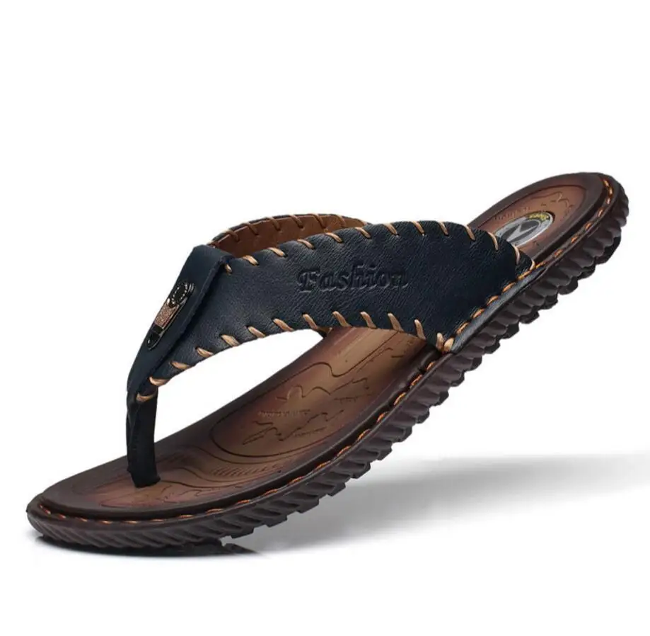 

Men Flip Flops Drop Shipping sapato masculino Brand Genuine Leather Summer Men Slippers Beach Sandals Comfort man Casual Shoes F