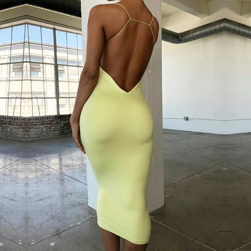 

Women Sexy Bodycon Dress yellow Open back Summer clothes Tank backless Party night Club dress midi vestidos de fiesta de noche