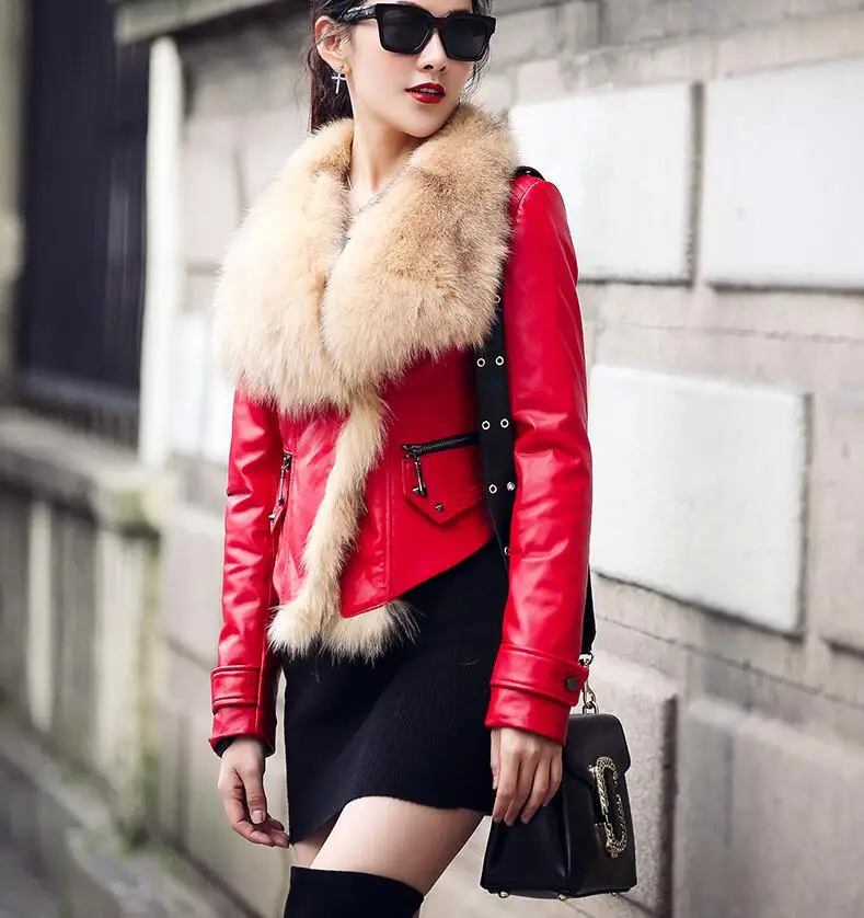 Куртка из натуральной кожи с лисьим меховым воротником, осенне-зимнее пальто, женская одежда, корейское винтажное пальто из овчины, женские топы ZT3406