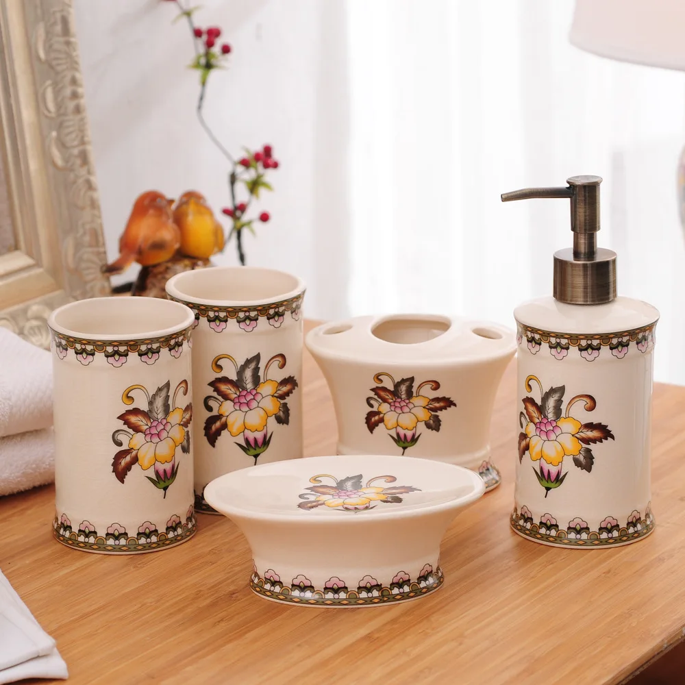 Five PIECES /set of bathroom wash and rinse. Nordic ceramic wash and rinse Kit Set Wedding Gift