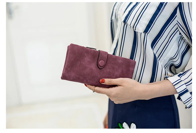 MJ Women Leather Wallets Matte PU Leather Long Wallet Lady's Brand Design Bi-Fold Clutch Purse Coin Pocket Multiple Card Holder (26)