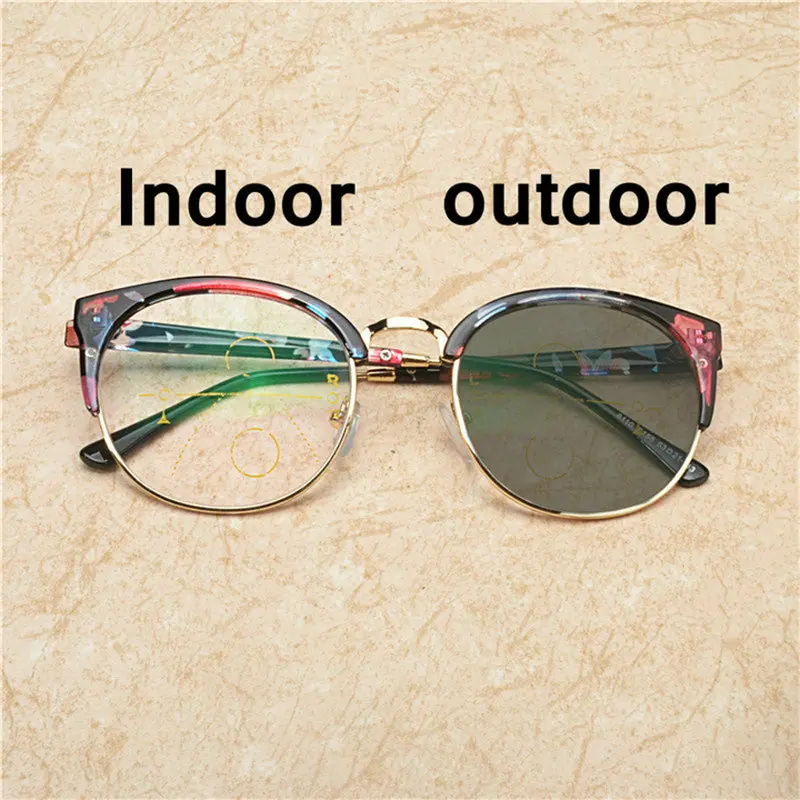 Anti UV Photochromic Multifocal Progressive Round Reading Glasses Women