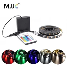 Tira de luz de led para bateria, rgb 5v smd 5050 2538 tira à prova d' água led ir rf controle remoto funciona a bateria faixa de fita led