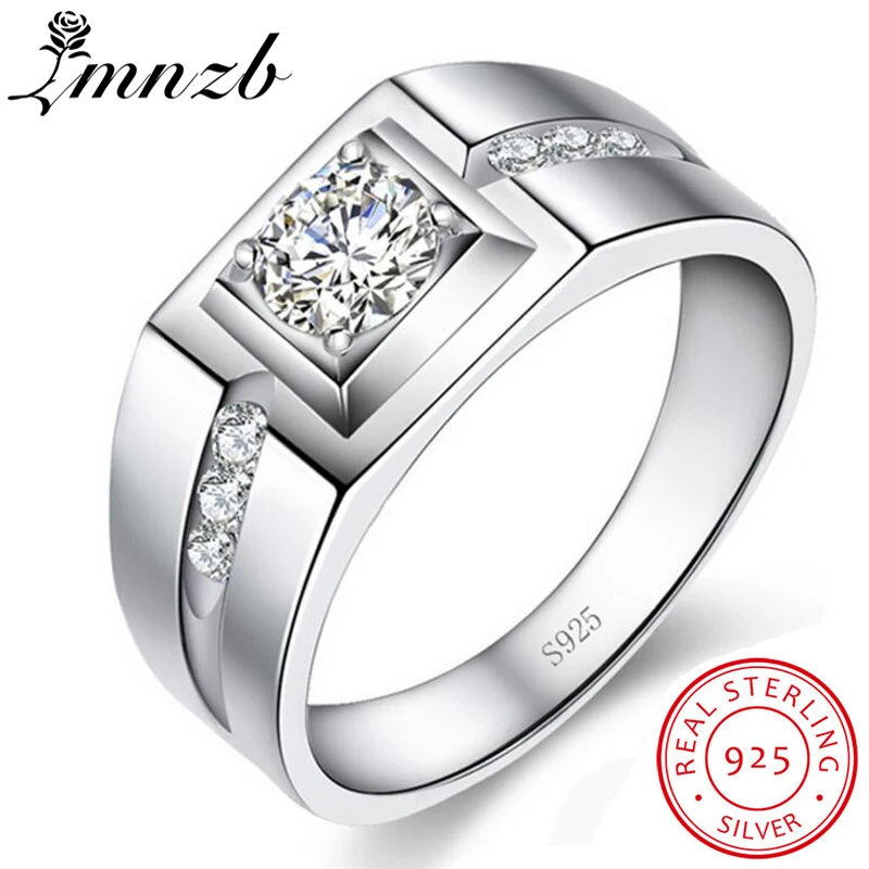 

LMNZB Drop Shipping Real 925 Sterling Silver Engagement Wedding Band Rings for Men Cubic Zirconia Jewelry Crystal Ring LRJ29N01