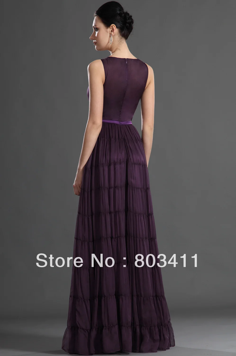 New Designer Arrival Elegant Sleeveless Tiered Skirt Grape Evening Dress - Evening Dresses -