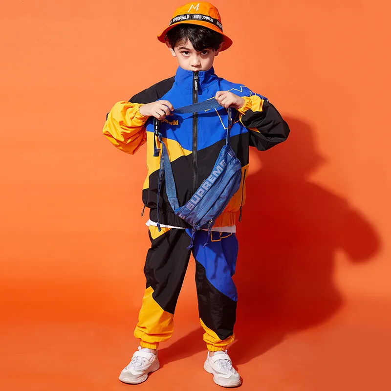 

Child Jazz Dance Costume boys Street Dance Kids Hip Hop Dance Costume Performance Jazz Clothes Long Sleeve +Pant wear DQS1013