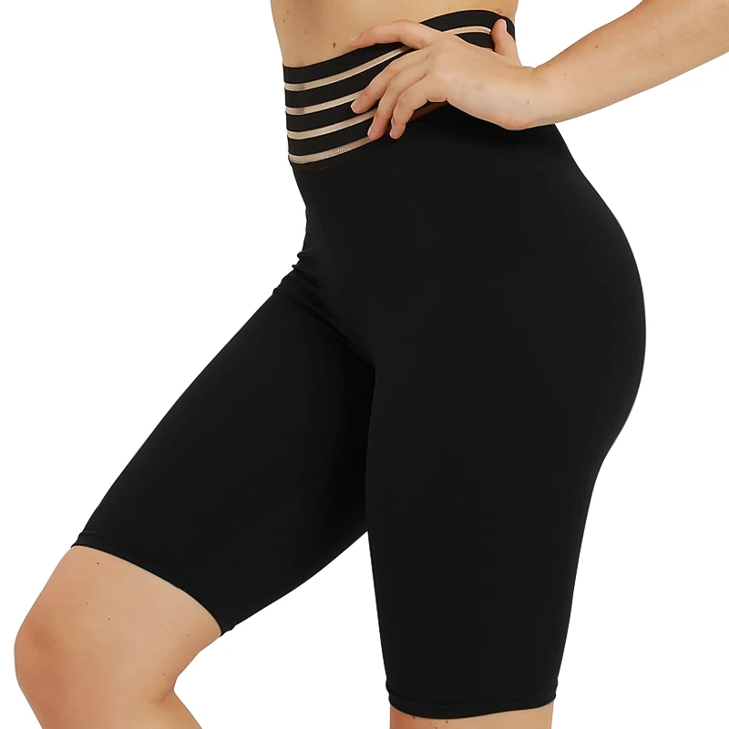 

NORMOV Summer Fitness Women Shorts High Waist Elastic Strip Patchwork Push Up Skinny Black Long Short Workout Shorts Female