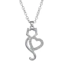 Lovely Crystal Love Devil Heart Cat Necklace