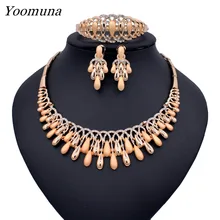 Дубай Элегантный Кристалл кисточкой Африканский бисер Ювелирные наборы для женщин золото Цвет свадебное ожерелье серьги браслет кольцо ювелирные изделия