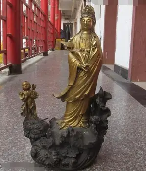

Chinese Buddhism Bronze Boy worship Guanyin Kwan-yin Bodhisattva Buddha Statue
