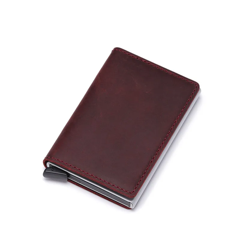 Натуральная кожа Кредитная карта, RFID чехол металлический Для мужчин Для женщин Бизнес банковских и идентификационных карт коробка Бумажник для кредитных карт pashouder - Цвет: red