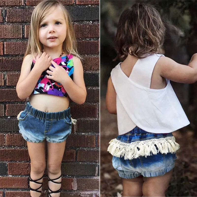Buy Pudcoco Kids Girls Tiered Denim Shorts Chidren