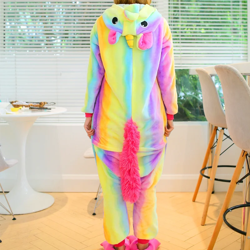 Winter Unisex Unicorn Pajamas Kigurumi Animal Rainbow Pyjamas women Adult onesies Cosplay Flannel stitch Onesie Sleepwear 2019