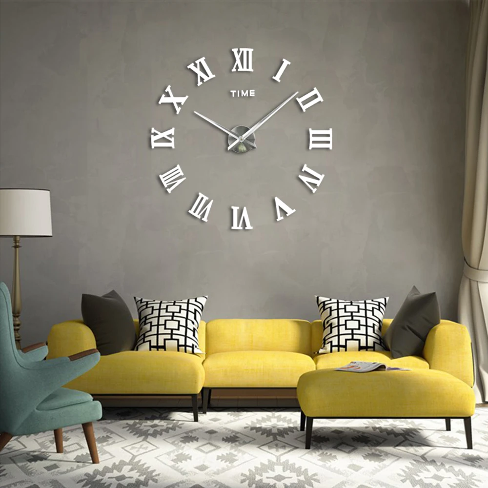 Xiaobei Style Miroir Salon num/érique Stickers muraux d/écoration de la Maison Grande Montre Horloge Murale Horloge Murale d/écorative Horloge Murale sans Cadre-Noir/_27 Pouces