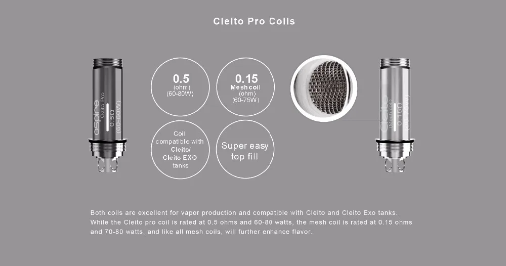 5pcslot Aspire Cleito pro coil for Electronic Cigarette 0.5ohm 0.15ohm mesh coils Replacement Atomizer Core fit Cleito tanks 01 (2)