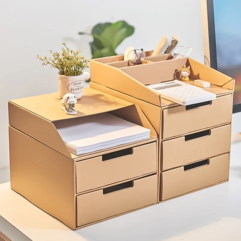 

1PC Paper Type Desktop Storage Cabinet Desk File Finishing Box Simple Book Standing File Storage Box Multi-layer Storage Drawers