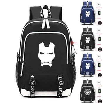 

NEW Superhero Iron Man USB Backpack Laptop Bags Student School Bags Bookbag Comics Teens Shoulder Travel Bags Gift