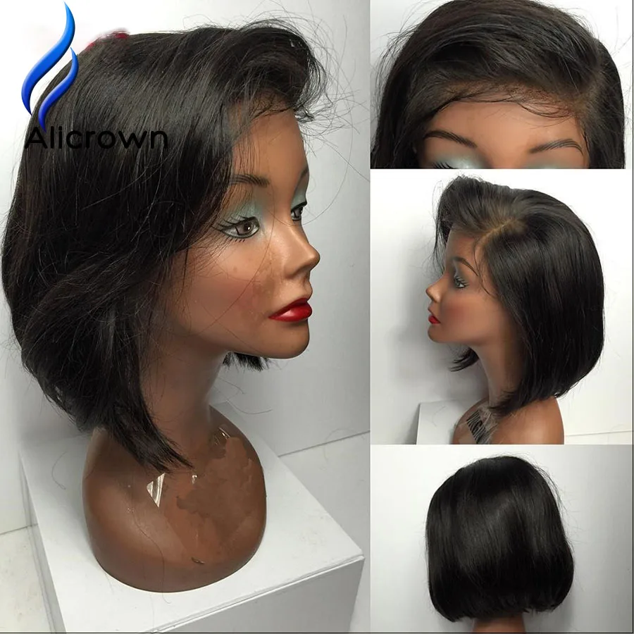 ALICROWN 10a Human font b Hair b font Bob Wig Short font b Brazilian b font