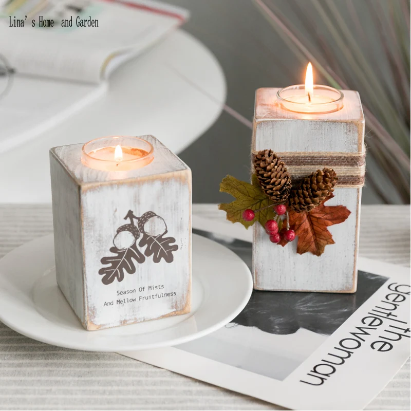 handmade shabby chic solid candle holder wood white (3)