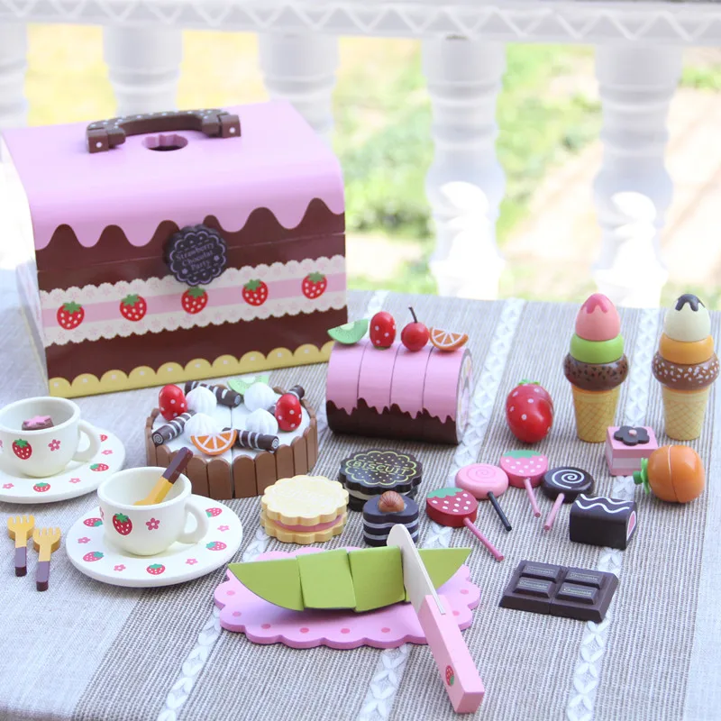 Kitchen Simulation Toys For Children Cake Decorating Wooden Toys