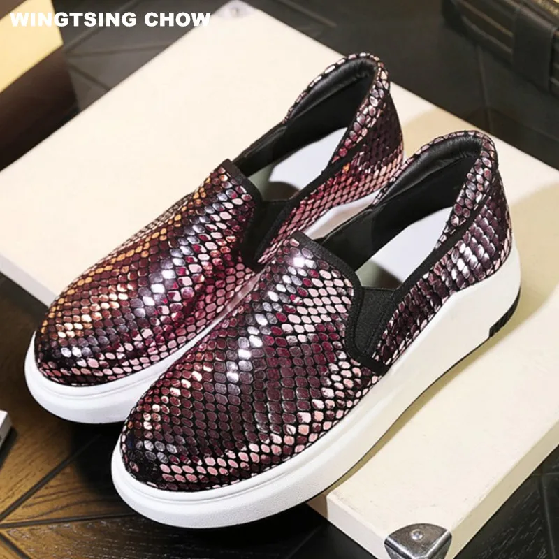 

2017 Brand Snake Style Ladies Shoes High Top Flat Casual Platform Shoes Woman Slip On Spring
