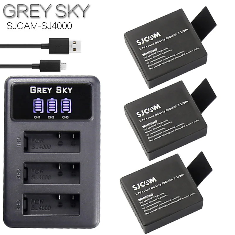 

3 x SJCAM Sj4000 Battery +3lots LCD Charger for SJCAM SJ4000 SJ5000 SJ6000 SJ8000 EKEN 4K H8 H9 GIT-LB101 GIT PG900 1050 SJ M10