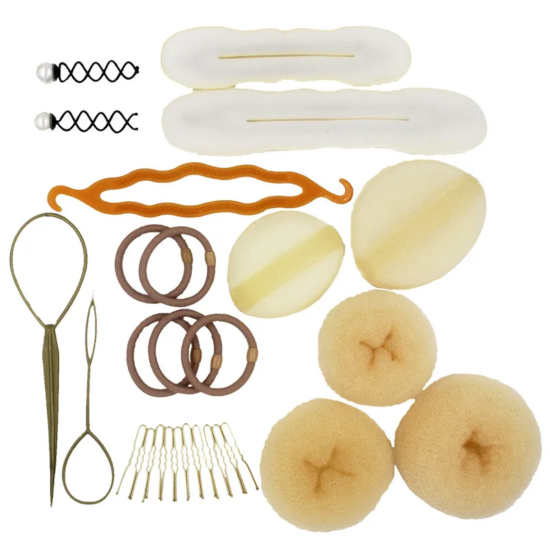 

Furling Girl Coffee/Black/Beige Lady Kit Donut Maker Hair Curler Hair Bun Maker set Hair Styling Tool