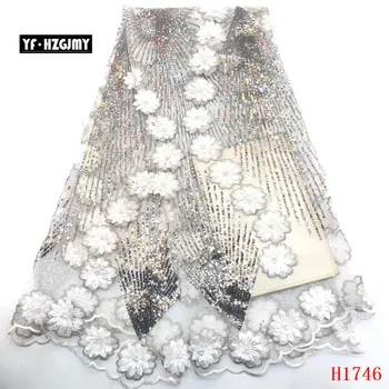 

YF HZGJMY Nigerian Lace Fabric 2019 High Quality Lace White Sequin Tulle Fabric Indian Beaded Wedding Dress Net Lace A1746