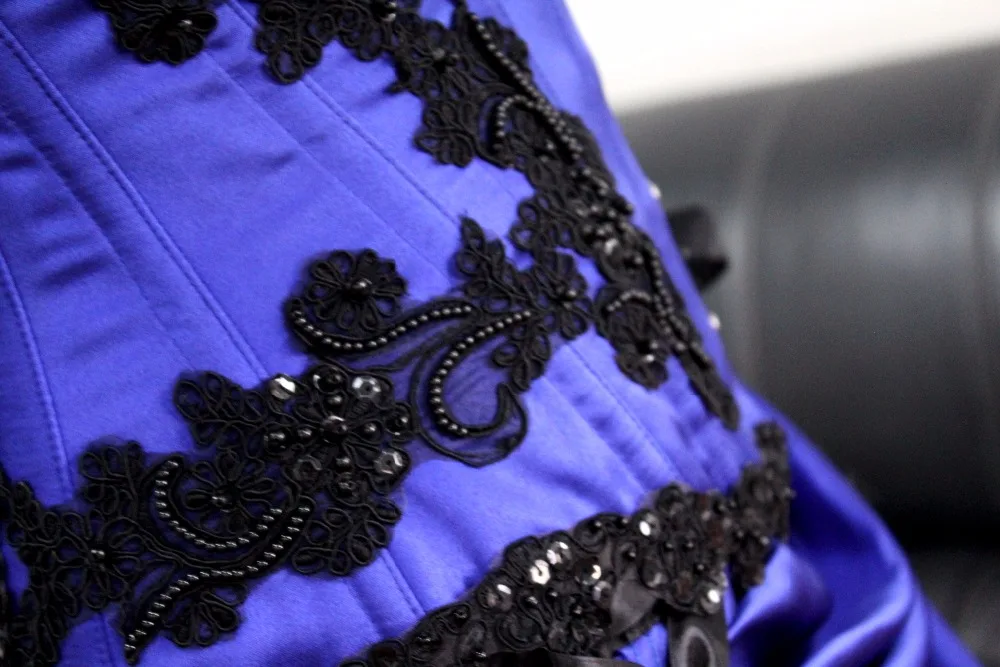 Short Blue Prom Dresses Black Beading Gothic Corset Prom Dresses For Sale (5)