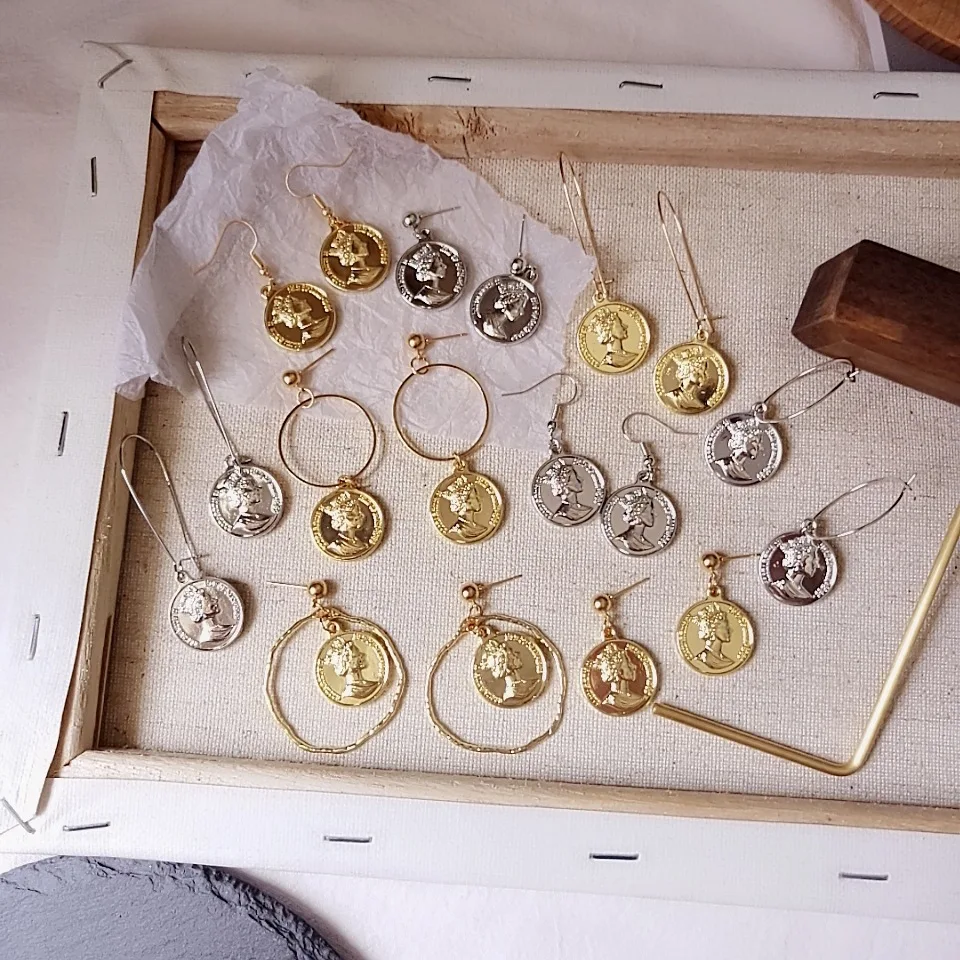 Винтажные королевские монеты круглый кулон серьги капли изысканный дворец