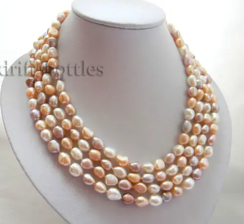 

charm accessory silver shone> 4Strands 8MM White Pink Lavender Baroque Freshwater Pearl Necklace