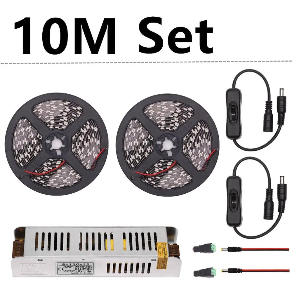10m Set DC 12V Светодиодные ленты, краные светодиоды возможностью погружения на глубину до 30 м, 20 м 15 м 10 м 5 м Водонепроницаемый Светодиодный лампа для выращивания растений полосы Гибкие светодиодные ленты 60 светодиодный/м с Мощность переключатель - Испускаемый цвет: 10m Set