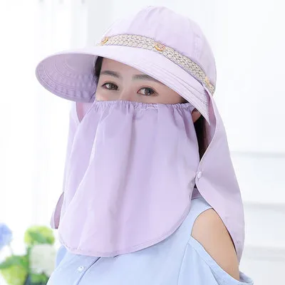 PLOERMIN Sun Женская Летняя шляпка Sunbonnet Sun Anti-uv летняя шляпа складная шляпы для рыбалки Женская наружная полная защита Кепка - Цвет: light purple