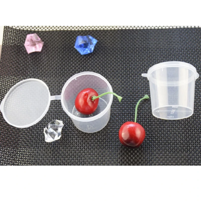 

100Pcs Plastic Clear Disposable Sauce Pot Ketchup Chutney Jello Shot Cup Slime Clay Foam Storage Box Container With Lid 25ml 1oz