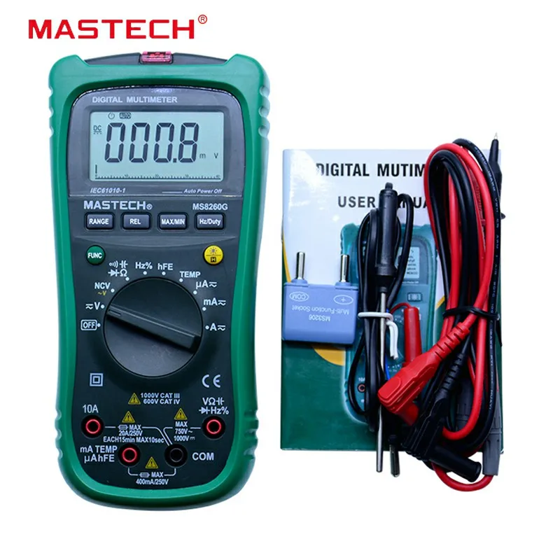 

MASTECH MS8260G Auto Range Digital Multimeter ohm voltage current Capacitance Frequency Temperature Meter Newest upgrade