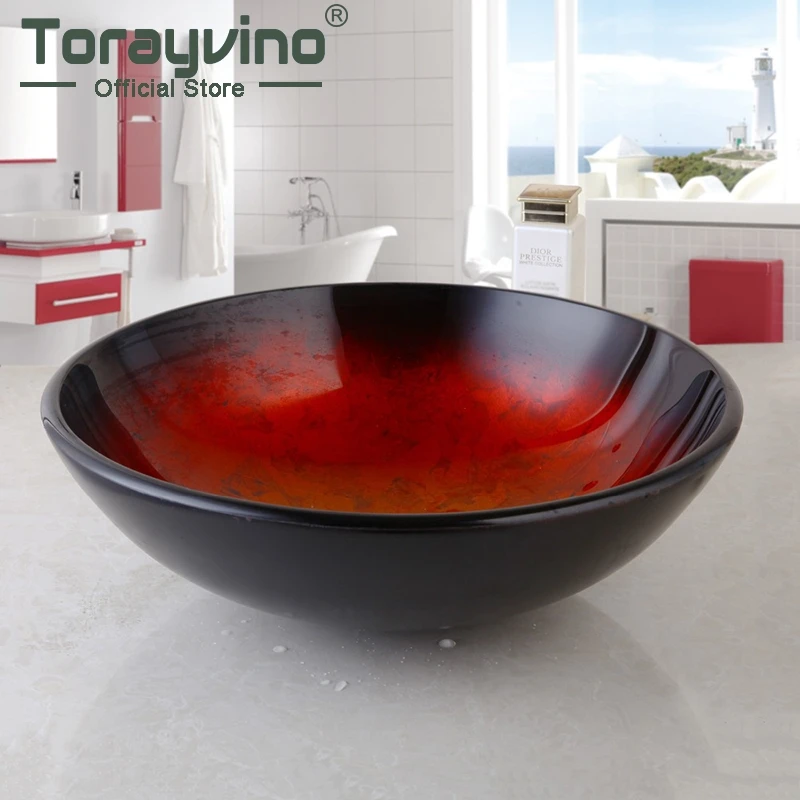 Bathroom Round Tempered Glass Above Counter Wash Basin Cloakroom