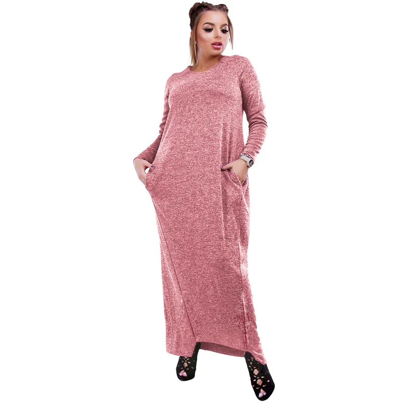 

COCOEPPS 2019 New Plus Size Autumn Winter Dress Women Long Sleeve Pink Robe Dress Big Size Maxi Elegant Female Dress vestidos