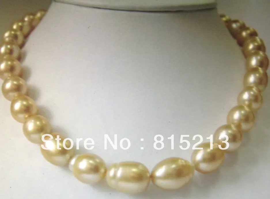 

FREE SHIPPING>>>@@ > N1967 elegant 12-13mm natural south sea golden pearl necklace 18inch 14KG