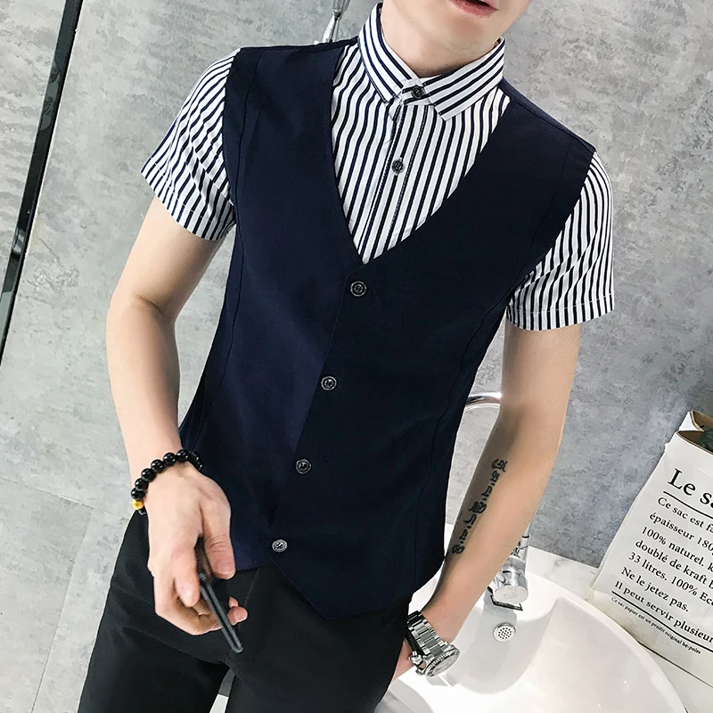 Мода Летняя мужская рубашка абсолютно Slim Fit Мужские повседневные рубашки с коротким рукавом однобортный Tean Рабочая форма 3XL-M