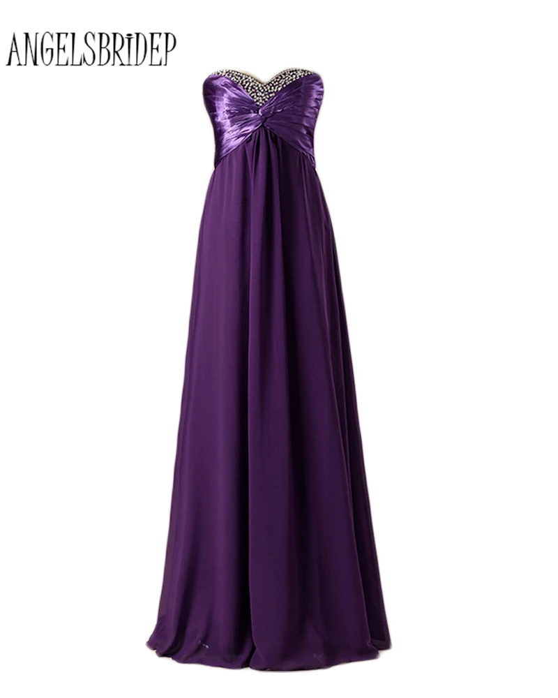 

ANGELSBRIDEP Long Chiffon Bridesmaid Dresses Sweetheart Beaded Party Dress Prom Formal Gown Beaded Vestido De Festa
