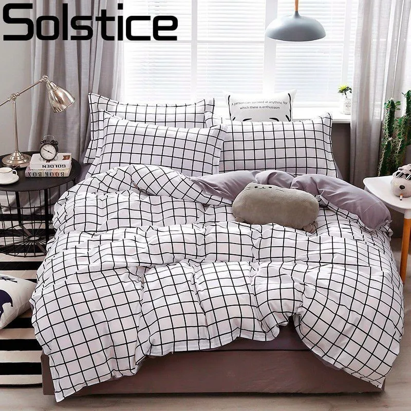 

Solstice Textile Fashion Simple White Grey Striped Lattice Style Bedding Set Duvet Cover Bed Sheets Pillowcases 29 Colors
