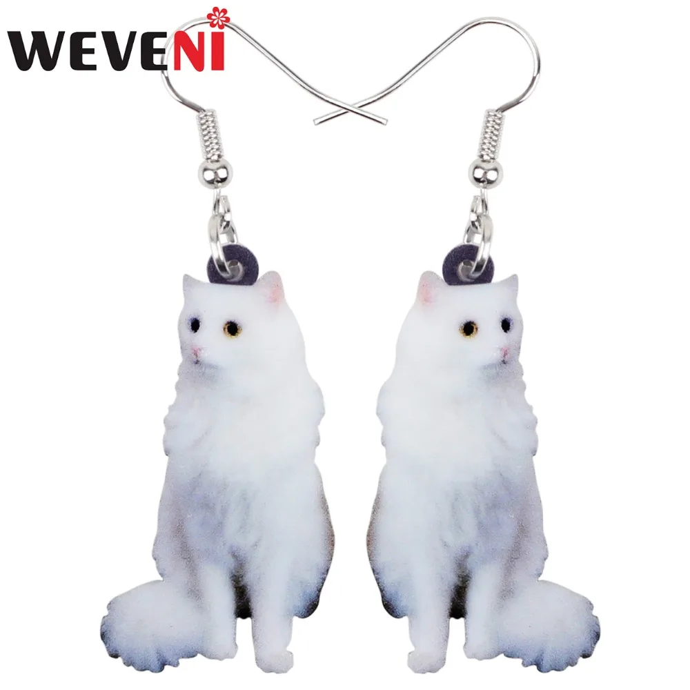 

WEVENI Acrylic Elegant Sitting Snowy Kitten Cat Earrings Long Dangle Drop Trendy Jewelry For Women Girls Brincos Teen Animal Pet
