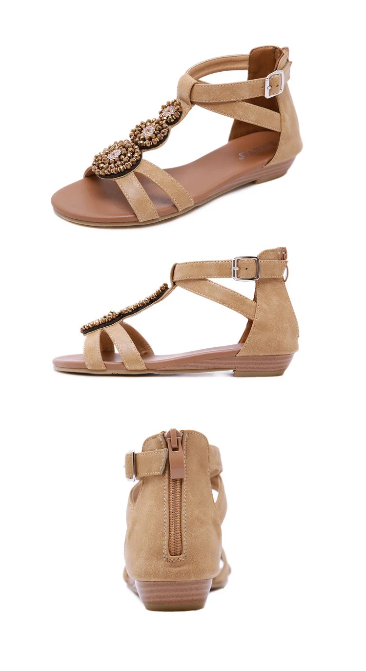 Богемные женские сандали пляжная обувь женские сандалии летние туфли на плоской подошве Модные женские римские сандалии размера плюс A491