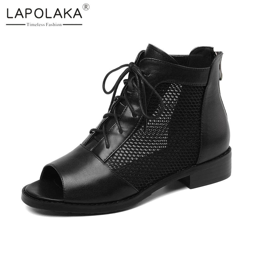 

Lapolaka Brand New Big Szie 34-41 Ladies Genuine Leather Peep Toe Hollow Zip Shoes Woman Casual Office Summer Sandals 2019