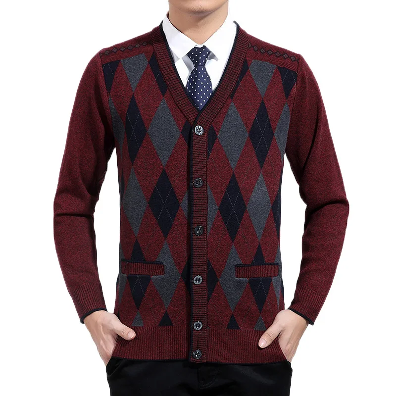 

Man Woollen Cashmere Cardigan Sweaters Textured Knitted Sweater Men Argyle Pattern Cardigan Elegance Knitwear Elegant Sweaters